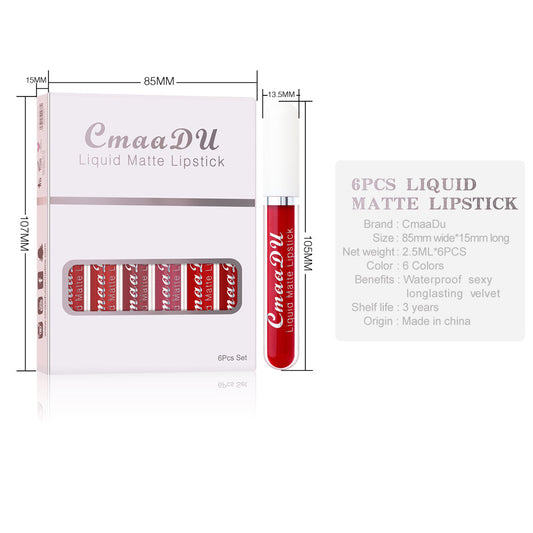 Matte Waterproof Long-Lasting Lipstick Set | 6-Piece Non-Stick Cup Lip Gloss Collection