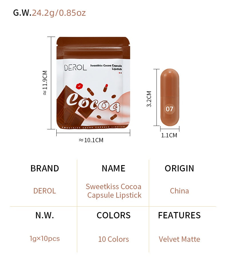 Chocolate Capsule Matte Finish Lipstick | Long Lasting Velvet Lip Color for Women