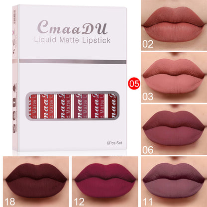 Matte Waterproof Long-Lasting Lipstick Set | 6-Piece Non-Stick Cup Lip Gloss Collection